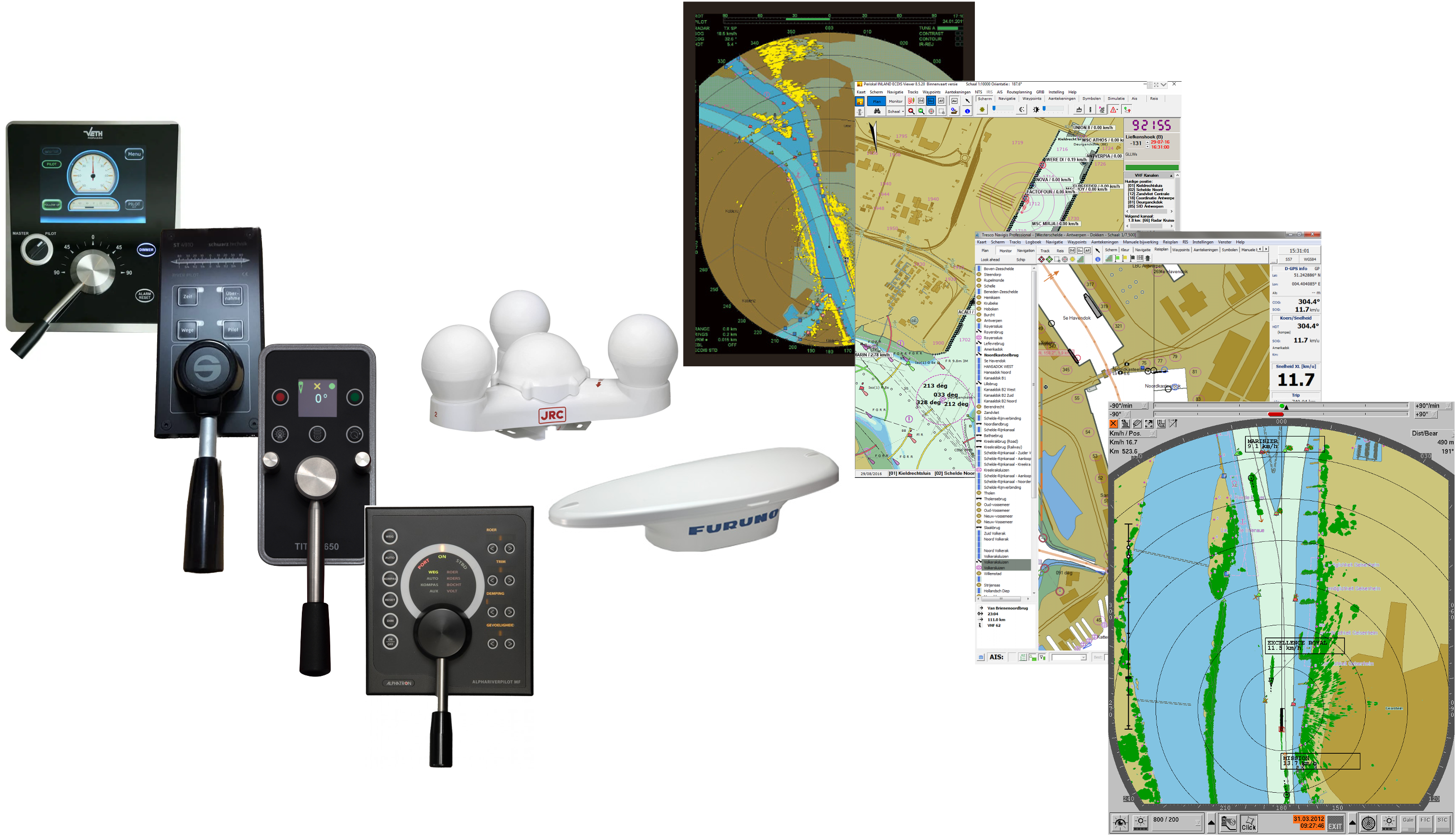 Gängige, in Europa vertretene Hersteller von Autopiloten und ECDIS, mit denen unser Trackpilot kompatibel ist.