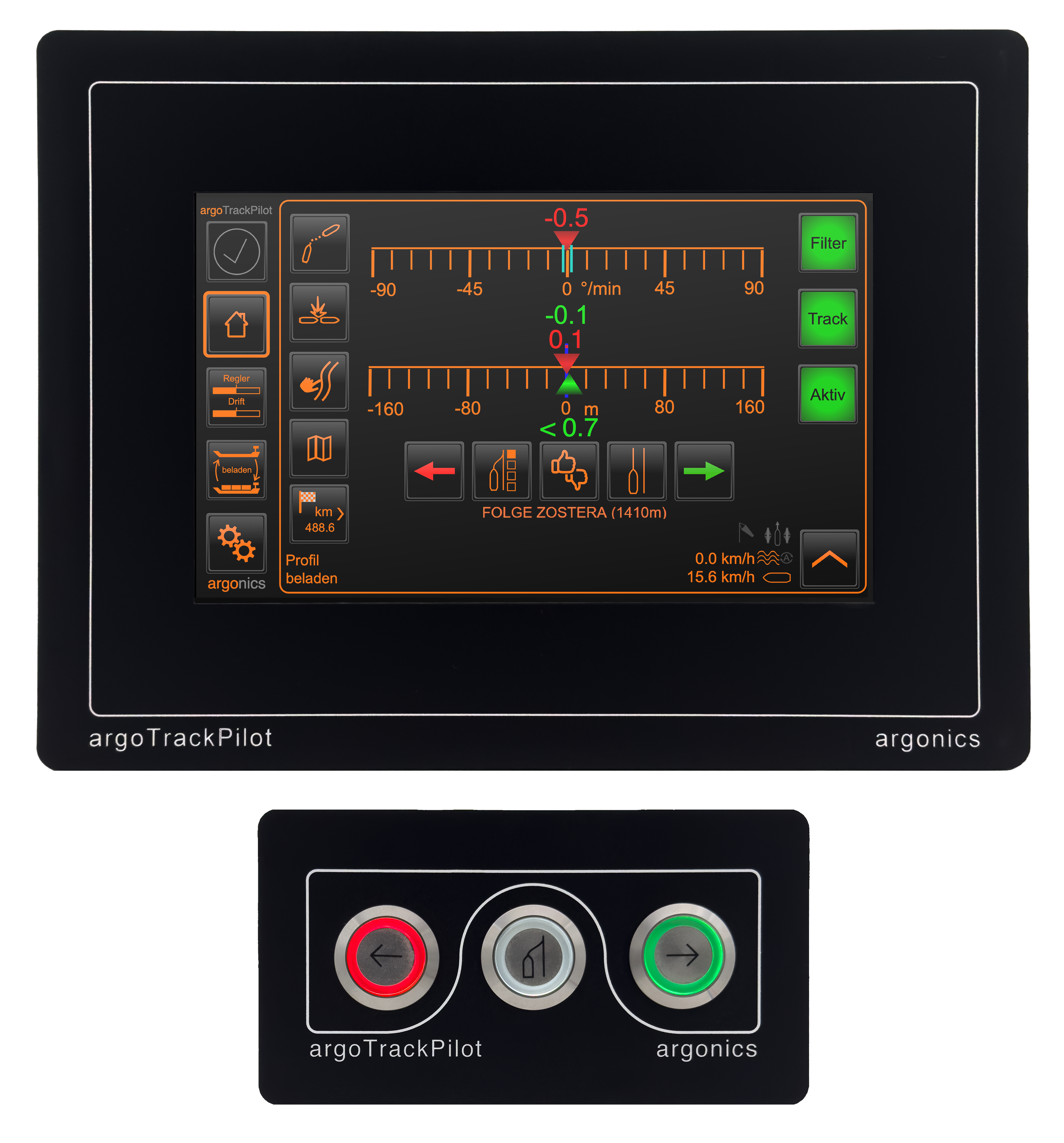 argoTrackPilot (trackpilot) für Binnenschiffe in Version 3.3 – Bildschirm und Bedienteil